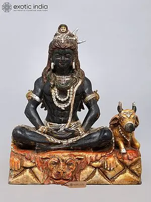 16'' Meditating Lord Shiva with Nandi Marble Statue