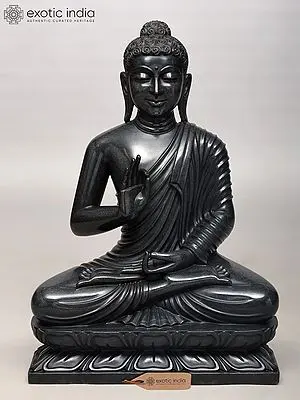 30'' Black Marble Gautam Buddha Seated in Vitark Mudra