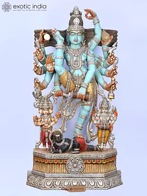 78'' Large Wood Carving: Shiva Urdhava Tandava with Brahma and Vishnu Musicians