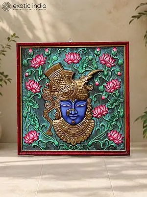 24" Handcrafted Shrinathji Wooden Wall Panel With Traditional Carvings