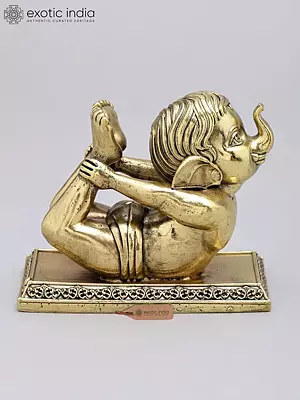 4'' Small Superfine Baby Ganesha Doing Yoga | Brass Statue