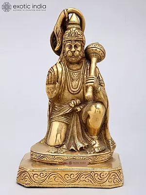 Brass Statue of Lord Hanuman in Blessing Pose - 7"