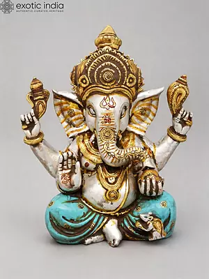 Brass Idol: 12" Chaturbhuja Ganesha Statue in Blessing Pose