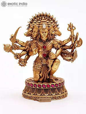 2" Small Superfine Sitting Panchamukhi Hanuman with Ten Arms | Silver Statue