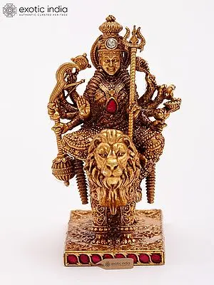 2" Goddess Durga (Sherawali Maa) Seated on Lion | Silver Statue
