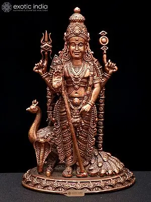 Bronze Statue: 5" Lord Karttikeya (Murugan) with Peacock and Serpent