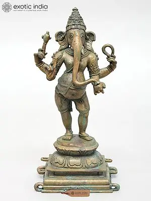 10'' Four Armed Standing Lord Ganesha Bronze Statue