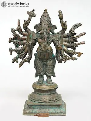 Standing Veer Ganesha Bronze Sculpture | 7" Multi-Armed Warrior Deity