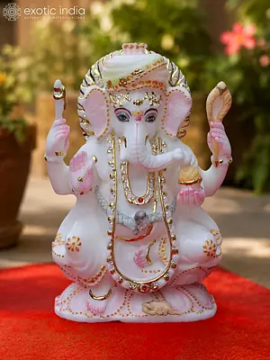 White Marble Ganesha Sculpture - 9 Inch Deity Figurine