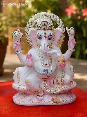 9" Divine Lord Ganesha Marble Sculpture for Vastu and Prosperity