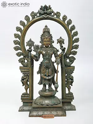 Lord Vishnu Statue, 24'' Standing on Kirtimukha Throne | Bronze