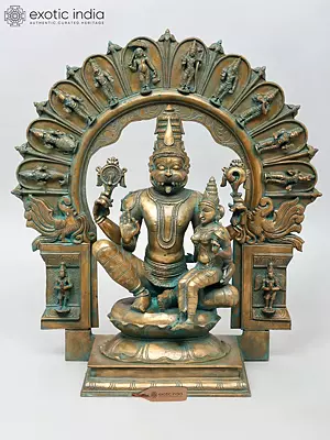 Lord Narasimha and Devi Lakshmi Bronze Sculpture on Dashavatara Throne