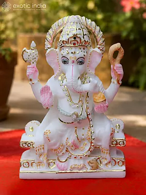 9" Auspicious Marble Ganesha Idol for Wealth, Wisdom and Success
