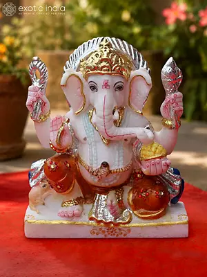 9" Handcrafted Marble Ganesha Statue for Home Temple and Elegant Decor
