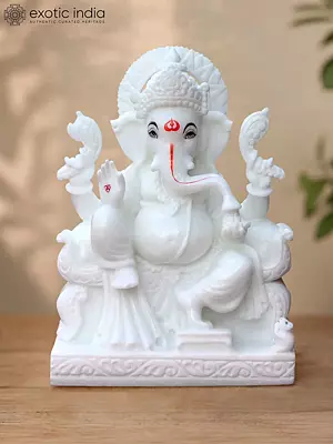 Auspicious 12" Lord Ganesha Marble Sculpture