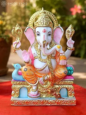 18" Four Armed Lord Ganesha Marble Statue