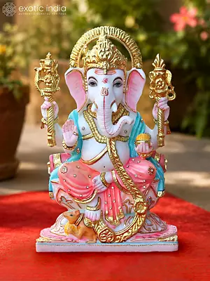 18" Four Armed Lord Ganesha Marble Statue