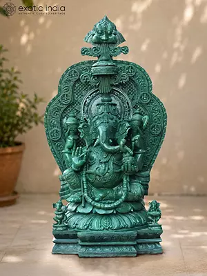 Lord Ganesha Green Quartz Statue - 32" Chaturbhuj Idol