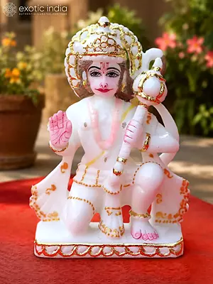 Divine Marble Statue of Lord Hanuman (Kesarinandan) - 6" Height