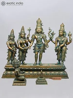 40'' Large Kalyana Sundara Set - Divine Wedding of Lord Shiva and Goddess Parvati with Vishnu-Lakshmi Attendants | Bronze Statues