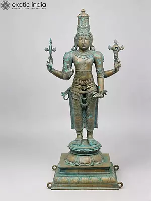 48'' Standing Lord Vishnu Bronze Sculpture with Four Arms and Blessing Pose