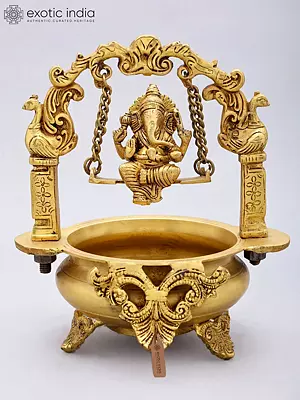 Brass Urli with Swinging Ganesha Figure