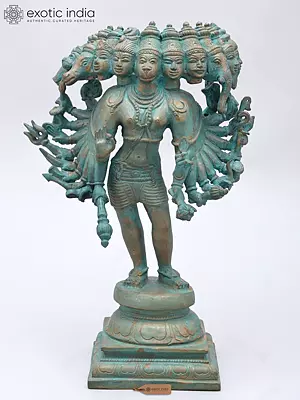 12" Ten-Faced Multi-Armed Standing Lord Hanuman Bronze Statue
