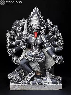 25-inch Granite Sculpture: Kali Standing on Lord Shiva