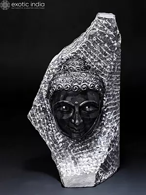 Black Marble Meditative Buddha Face Sculpture | 19 Inches