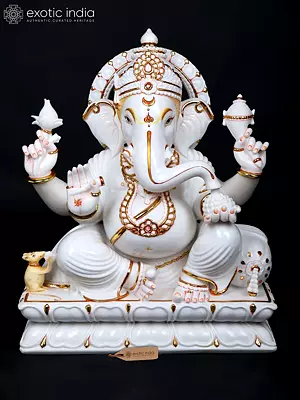 White Marble Blessing Ganesha Statue (29'')