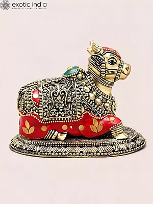 5'' Superfine Nandi Statue | Brass Idol With Inlay Work