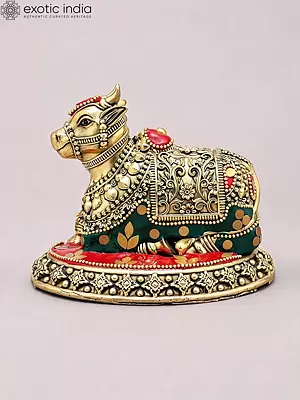 5'' Superfine Nandi - Lord Shiva's Vahana | Brass Statue with Inlay Work