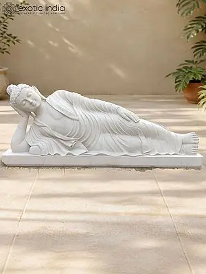 60" Reclining Lord Buddha Sandstone Statue