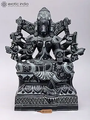 Goddess Varahi Sculpture | Eight-Armed, Sitting Pose | 11" Stone