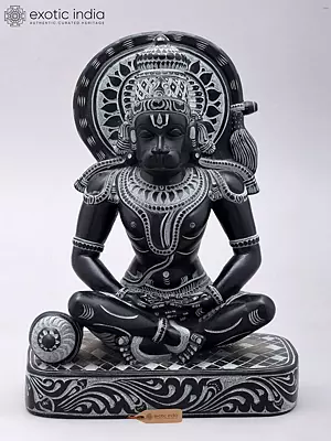 10'' Lord Hanuman in Dhyan Mudra Katappa Stone Statue