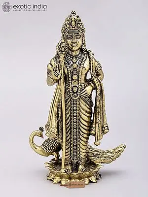 6" Lord Murugan (Karttikeya) Superfine Brass Statue