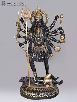 82'' Huge Goddess Kali Standing on Lord Shiva | Radiance of Supreme Shakti Energy | Brass Statue | Shipped by Sea Overseas