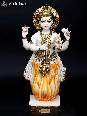 24'' Handcrafted Yagya Purush Statue in White Marble