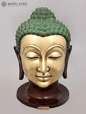 21" Meditating Buddha Head Brass Statue