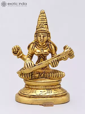 3" Small Size Divine Maa Saraswati Brass Statue