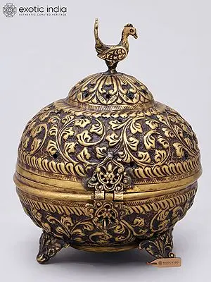 Brass Dhuna Kalash Incense Burner with Peacock Design - 7" Height