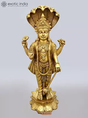 Lord Vishnu (Narayan) Brass Statue with Sheshnag Canopy - 23" Height