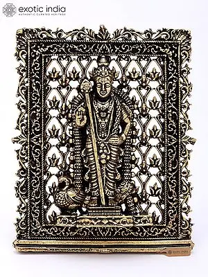 Small Brass Statue of Lord Kartikeya (Murugan) - 3 Inches