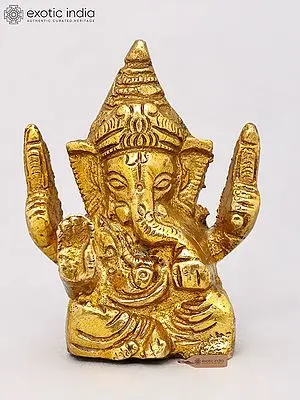 2 Inch Small Brass Ganesha Statue for Good Luck