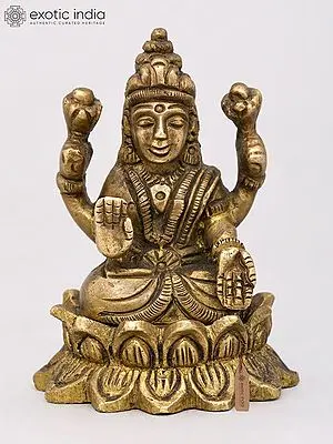 3-Inch Brass Statue of Goddess Lakshmi Blessing on Lotus