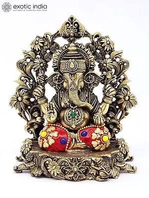 5" Small Superfine Blessing Lord Ganesha | Brass Statue with Inlay Work