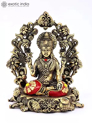 Small Brass Statue of Goddess Lakshmi with Blessing Pose and Inlay Embellishments (5 inches)