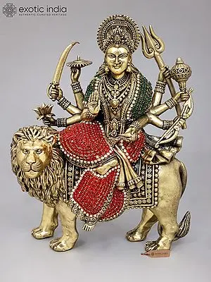 Sherawali Maa Brass Figurine | 9" Goddess Durga Statue