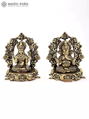 Superfine Brass Statues: Lakshmi & Ganesha Pair (5 Inch)