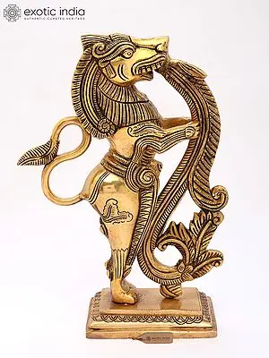 Mythical Lion Guardian: Traditional Brass Sculpture